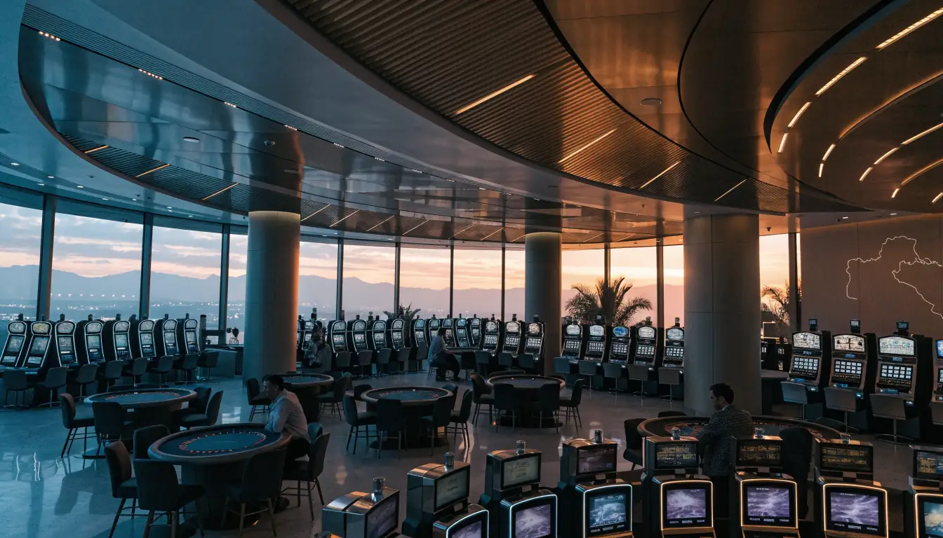 Australian casino interior with tropical lighting and subtle Curacao motif