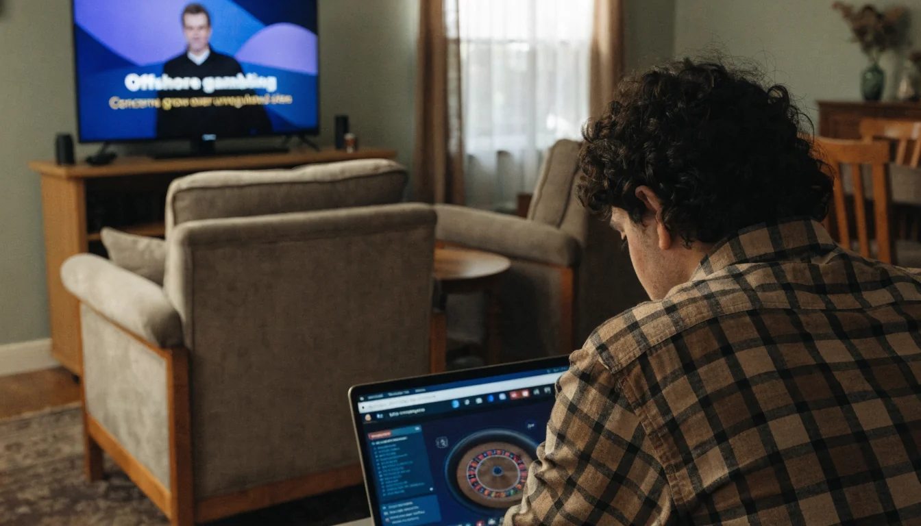 Person playing online casino on laptop in Aussie home