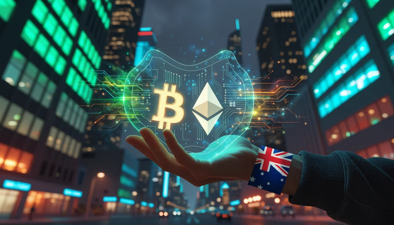 Digital wallet with crypto symbols in Aussie context